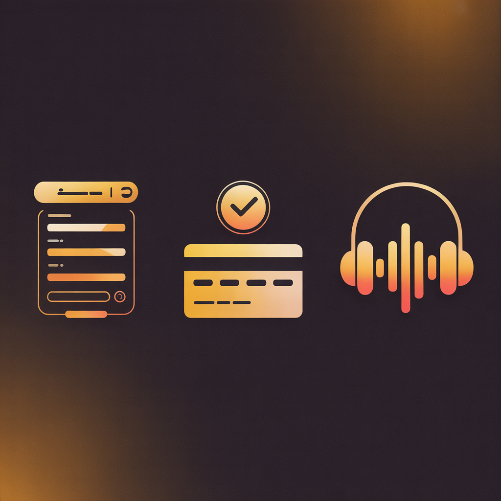 Ablauf: Angaben machen, Zahlung, Musik erhalten